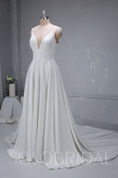 Chic Crepe Satin Wedding Dress with Open Neckline