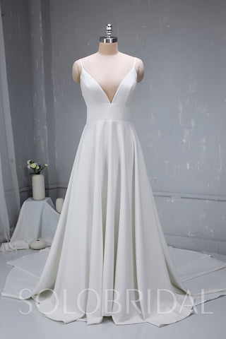 Chic Crepe Satin Wedding Dress with Open Neckline