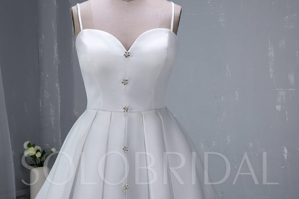 Ivory Short Satin Wedding Dress with Diamond Buttons