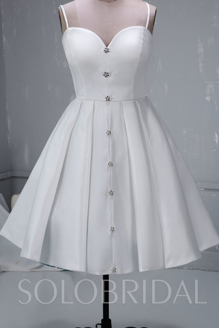 Ivory Short Satin Wedding Dress with Diamond Buttons
