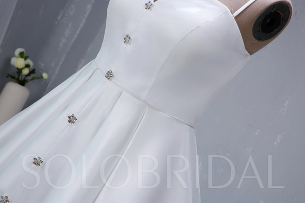 Ivory Short Satin Wedding Dress with Diamond Buttons