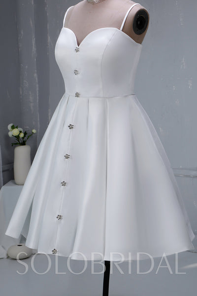 Ivory Short Satin Wedding Dress with Diamond Buttons