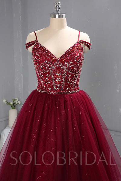 Maroon Red Heavy Beaded Bodice Dress