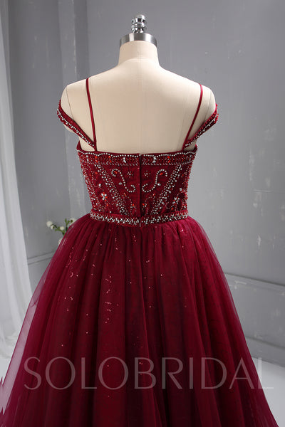 Maroon Red Heavy Beaded Bodice Dress