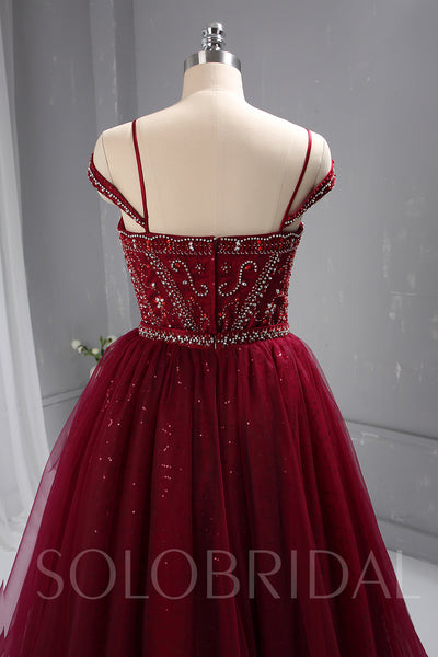Maroon Red Heavy Beaded Bodice Short Dress