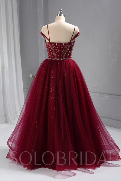 Maroon Red Heavy Beaded Bodice Dress