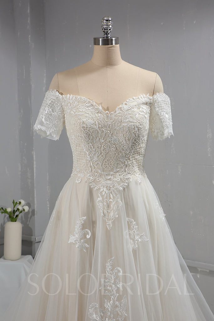 Solobridal - Short Off Shoulder Sleeves Tulle Lace Wedding Dress ...