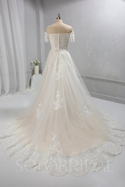 Short Off Shoulder Sleeves Tulle Lace Wedding Dress