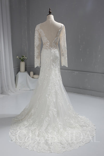 Long Sleeve Sparkling Lace Wedding Dress