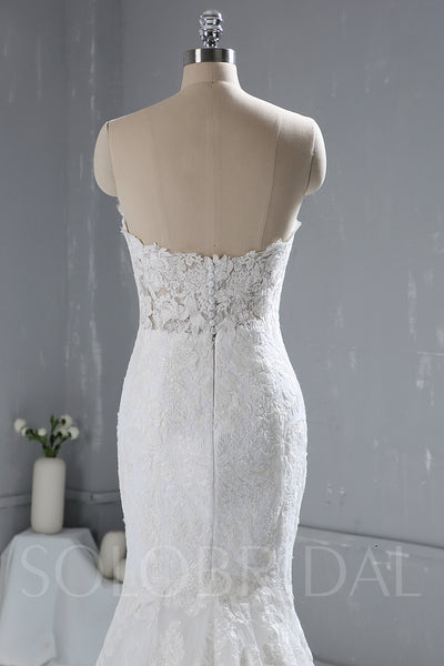 Light Ivory Strapless Lace Wedding Dress with Court Train