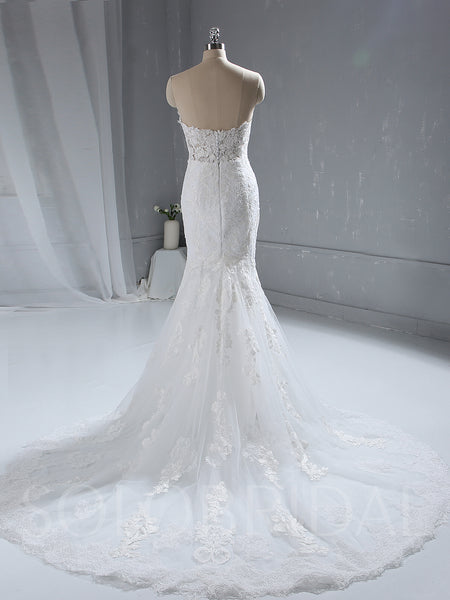 Light Ivory Strapless Lace Wedding Dress with Court Train