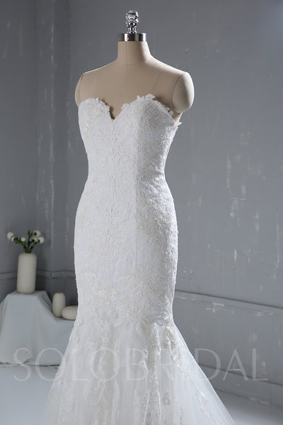 Light Ivory Strapless Lace Wedding Dress with Court Train