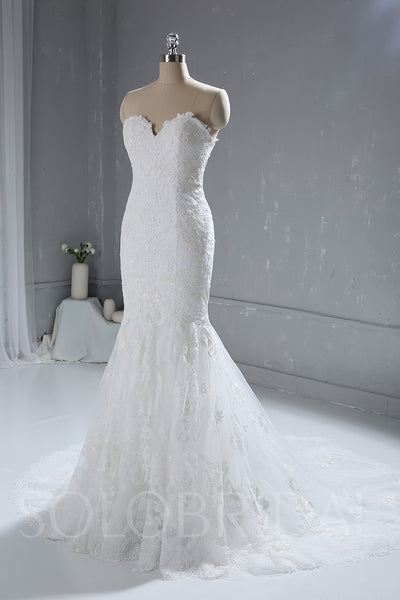 Light Ivory Strapless Lace Wedding Dress with Court Train