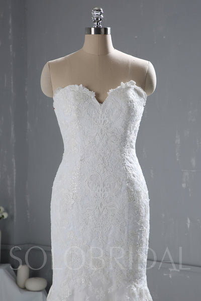 Light Ivory Strapless Lace Wedding Dress with Court Train