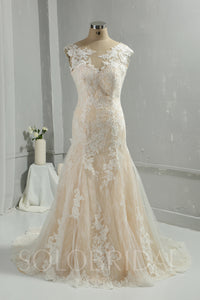 Champagne Mermaid Wedding Dress with Court Train