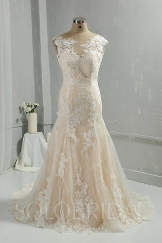 Champagne Mermaid Wedding Dress with Court Train