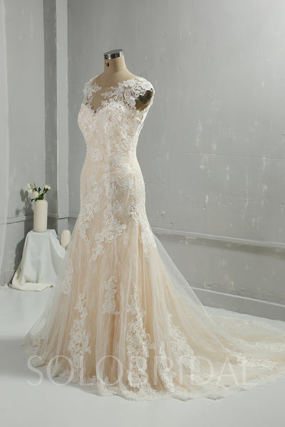 Champagne Mermaid Wedding Dress with Court Train