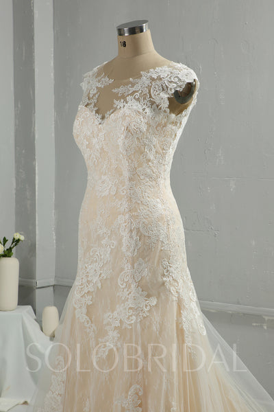 Champagne Mermaid Wedding Dress with Court Train