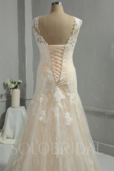 Champagne Mermaid Wedding Dress with Court Train