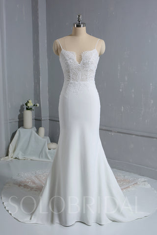 Ivory Crepe Wedding Dress with Lace Train
