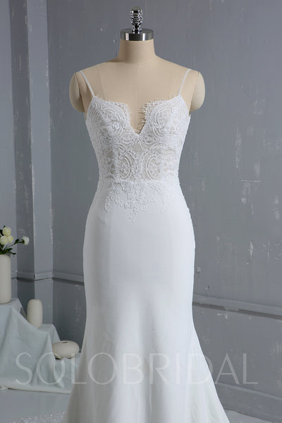 Ivory Crepe Wedding Dress with Lace Train