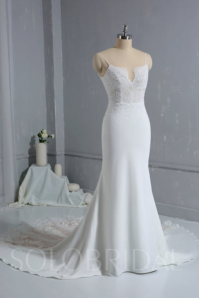 Ivory Crepe Wedding Dress with Lace Train