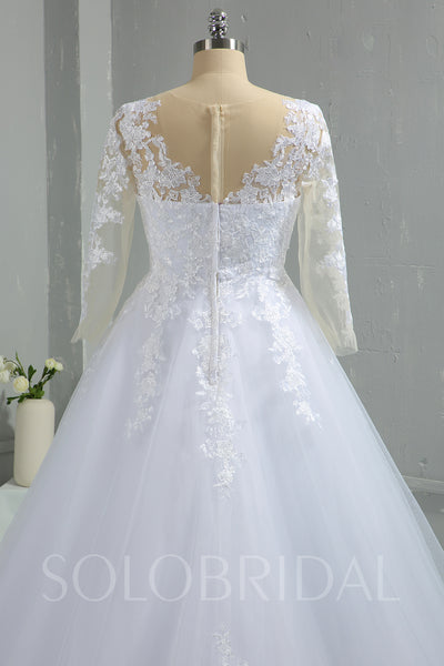 Sweetheart Cotton Lace Skin Color Bodice Long Sleeve Wedding Dress with Court Train