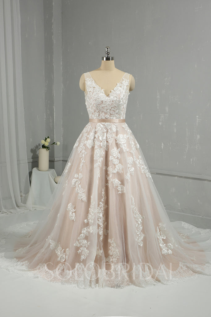 Solobridal - Blush A Line Ivory New Cotton Lace Wedding Dress