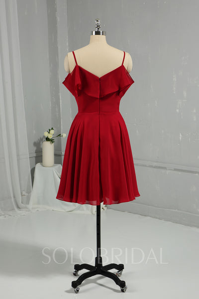 Burgundy Knee Length Chiffon Bridesmaid Dress