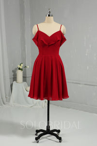 Burgundy Knee Length Chiffon Bridesmaid Dress