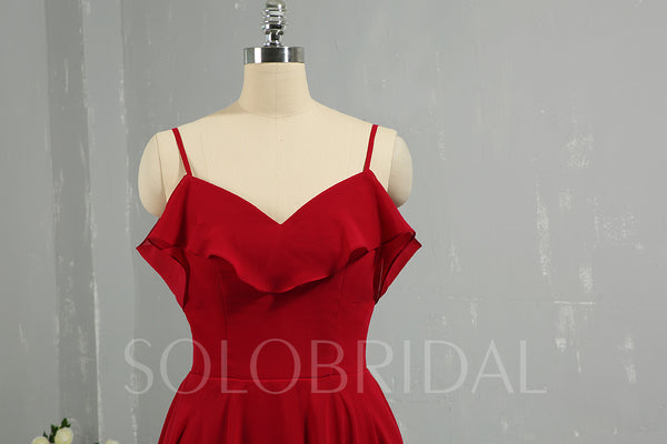 Burgundy Knee Length Chiffon Bridesmaid Dress