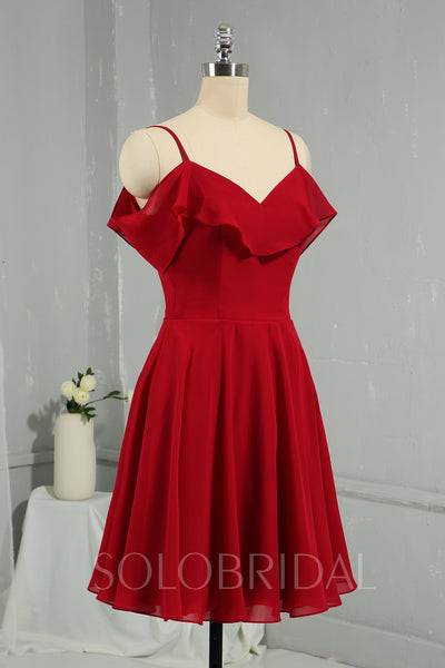 Burgundy Knee Length Chiffon Bridesmaid Dress