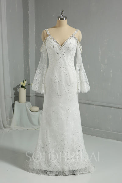 Ivory Light Lace Fully Diamond Sheath Wedding Dress