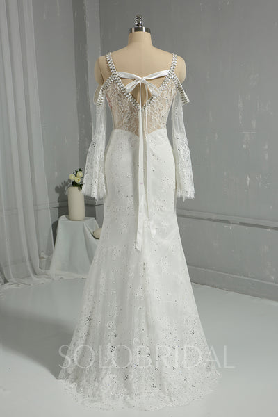 Ivory Light Lace Fully Diamond Sheath Wedding Dress