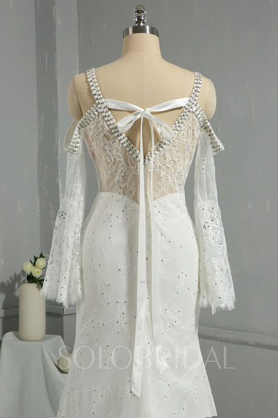 Ivory Light Lace Fully Diamond Sheath Wedding Dress