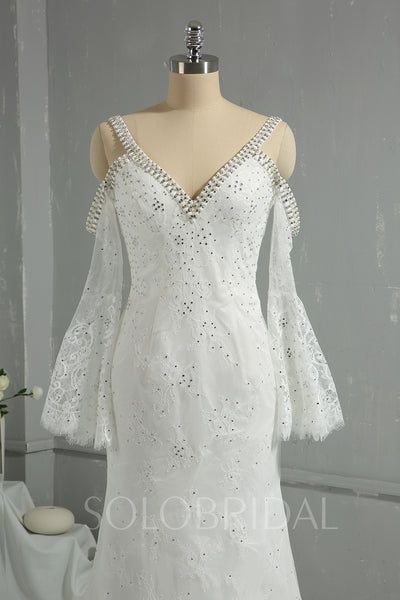 Ivory Light Lace Fully Diamond Sheath Wedding Dress