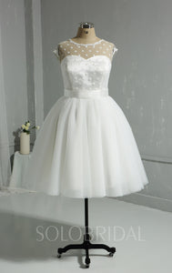 Tea Length Polka Dot Tulle Ivory Wedding Dress