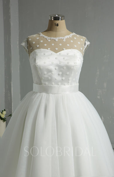 Tea Length Polka Dot Tulle Ivory Wedding Dress