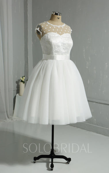 Tea Length Polka Dot Tulle Ivory Wedding Dress