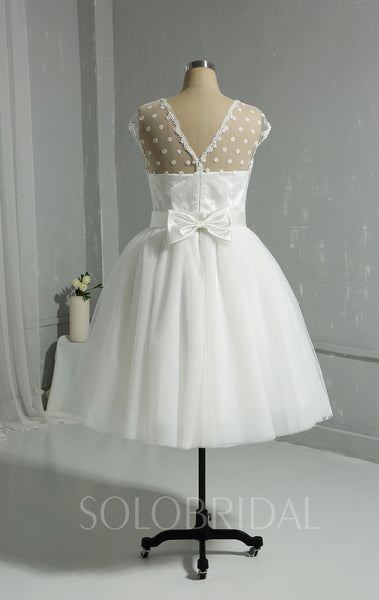 Tea Length Polka Dot Tulle Ivory Wedding Dress