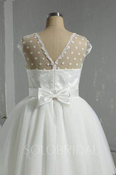 Tea Length Polka Dot Tulle Ivory Wedding Dress