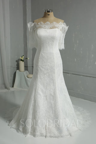 Ivory Lace Wedding Dress with Off Shoulder Half Sleeves