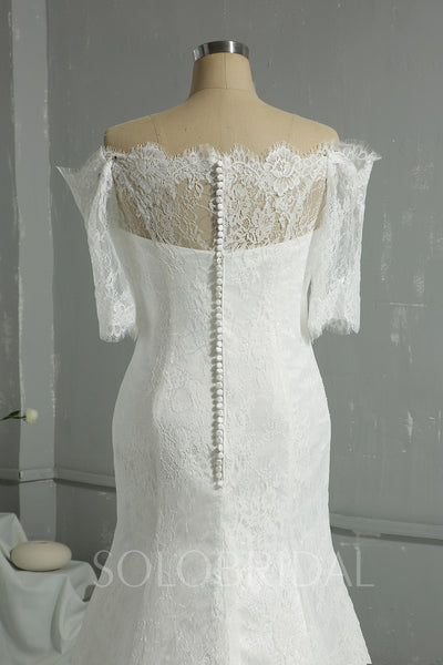 Ivory Lace Wedding Dress with Off Shoulder Half Sleeves