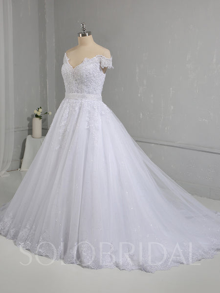 White Sparkling Tulle Skirt Off Shoulder Wedding Dress