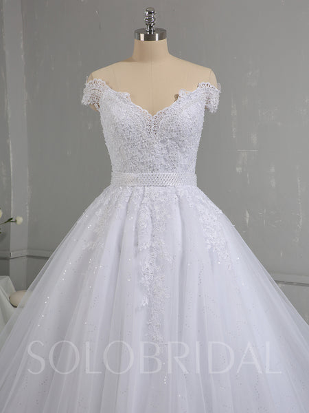White Sparkling Tulle Skirt Off Shoulder Wedding Dress