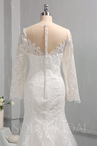 Ivory Mermaid Cotton Lace Wedding Dress with Long Sleeves