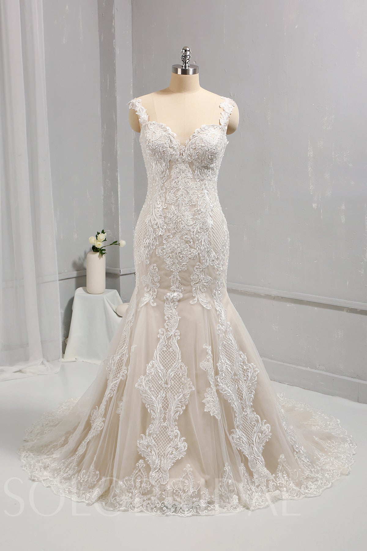 Lace Mermaid Wedding Dress with Straps