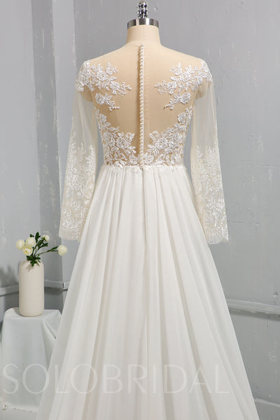 Ivory Chiffon Wedding Dress with Tulle Long Sleeves