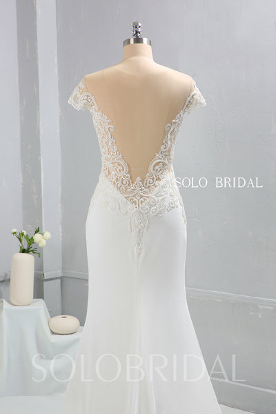 Ivory Crepe Fitted Wedding Dress with Fully beaded Sexy Bodice