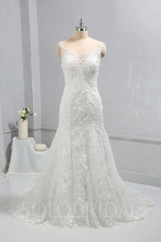 Ivory Mermaid Lace Fitted Wedding Dress with Court Train